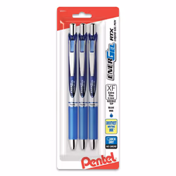 Pentel EnerGel RTX Retractable Liquid Gel Pen (0.3mm) Needle Tip Extra Fine Line Blue Ink Pack of 3 (BLN73BP3C)