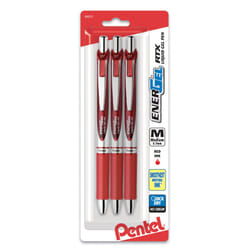 Pentel EnerGel RTX (0.7mm) Med Line  Metal Tip  Red Ink 3 pk (BL77BP3B