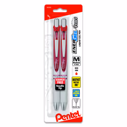 Pentel EnerGel Pearl Retractable Liquid Gel Pen Needle Tip (0.7mm) Medium Line Red Ink 2-Pk (BLN77WBP2B)
