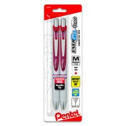 Pentel EnerGel Pearl Retractable Liquid Gel Pen  Needle Tip (0.7mm) Medium Line  Red Ink  2-Pk (BLN77WBP2B)