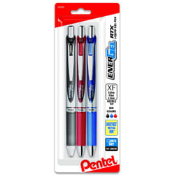 Pentel EnerGel RTX Retractable Liquid Gel Pen  0.3mm Needle Tip  Extra Fine Line  Assorted Ink  3-Pk BLN73BP3M