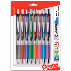 Pentel EnerGel RTX Retractable Liquid Gel Pen (0.7mm) Metal Tip Medium Line Assorted Ink 8-Pk (BL77BP8M1)