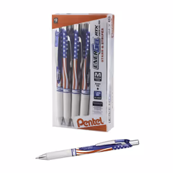 Pentel EnerGel RTX Retractable Liquid Gel Pen  (0.7mm) Medium Line  Metal Tip  Flag Barrel  Black Ink  12 pack (BL77USA-A)