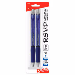 Pentel RSVP Super RT Ballpoint Pen 0.7mm Fine Line Blue Ink 2-Pk - BX477BP2C