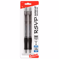 Pentel RSVP Super RT Ballpoint Pen (1.0mm) Medium Line Black Ink 2-