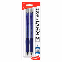 Pentel RSVP Super RT Ballpoint Pen  1.0mm Medium Line  Blue Ink  2-Pk - BX480BP2C
