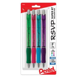 Pentel RSVP Super RT Ballpoint Pen  0.7mm Fine Line  Assorted Ink  DPSV  4-pk - BX477BP4M1