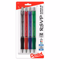 Pentel RSVP Super RT Ballpoint Pen  1.0mm Medium Line  Assorted Ink ABCD  4-pk - BX480BP4M