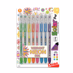 Pentel Solar Pop Neon Gel Pen  0.6mm Fine Line  Assorted Colors  Pack of 8 (K96BP8M)