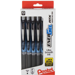 Pentel EnerGel RTX Retractable Liquid Gel Pen  (0.5mm) Needle Tip  Fine Line  Black Ink  12 Pack Window Box