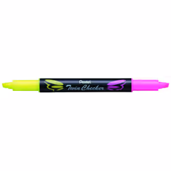 Pentel Twin Checker Dual-tip Highlighter Chisel Tip Yellow/Pink Ink Pack of 12 (SLW8-GP)