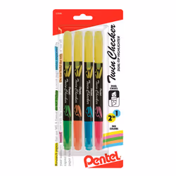 Pentel Twin checker Dual-Tip Highlighter Chisel Tip Assorted Colors (GF/Gk/GP/GS) 4-PK (SLW8BP4M)