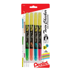 Pentel Twin checker Dual-Tip Highlighter  Chisel Tip  Assorted Colors (GF/Gk/GP/GS)  4-PK (SLW8BP4M)