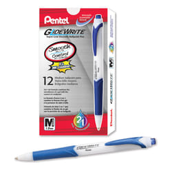 Pentel GlideWrite Ballpoint Pen with TechniFlo Ink  (1.0mm) Medium Line  Light Blue Ink  Box of 12 (BX910-S1)