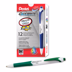 Pentel GlideWrite Ballpoint Pen with TechniFlo Ink  (1.0mm) Medium Line  Green Ink  Pack of 12