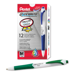 Pentel GlideWrite Ballpoint Pen with TechniFlo Ink  (1.0mm) Medium Line  Green Ink  Pack of 12