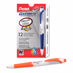 Pentel GlideWrite Ballpoint Pen with TechniFlo Ink  (1.0mm) Medium Line  Orange Ink  Box of 12 (BX910-F)