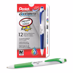 Pentel GlideWrite Ballpoint Pen with TechniFlo Ink  (1.0mm) Medium Line  Lime Green Ink  Box of 12 (BX910-K)