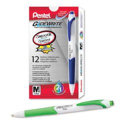 Pentel GlideWrite Ballpoint Pen with TechniFlo Ink  (1.0mm) Medium Line  Lime Green Ink  Box of 12 (BX910-K)