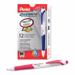 Pentel GlideWrite Ballpoint Pen with TechniFlo Ink (1.0mm) Medium Line Pink Box of 12 (BX910-P)