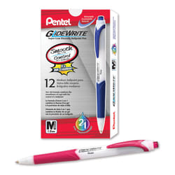 Pentel GlideWrite Ballpoint Pen with TechniFlo Ink  (1.0mm) Medium Line  Pink  Box of 12 (BX910-P)