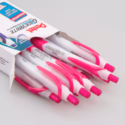 Pentel GlideWrite Ballpoint Pen with TechniFlo Ink  (1.0mm) Medium Line  Pink  Box of 12 (BX910-P)