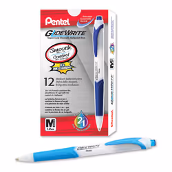 Pentel GlideWrite Ballpoint Pen with TechniFlo Ink (1.0mm) Medium Line Sky Blue Box of 12 (BX910-S)