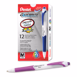 Pentel GlideWrite Ballpoint Pen with TechniFlo Ink (1.0mm) Medium Line Magenta Ink Box of 12(BX910-V4)