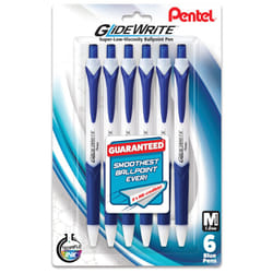 Pentel GlideWrite Ballpoint Pen with TechniFlo Ink  (1.0mm) Medium Line  Blue Ink  Pack of 6 (BX910BP6C)