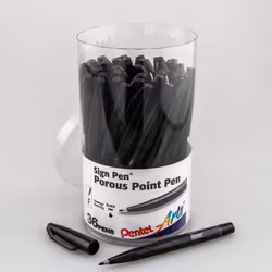 Pentel Arts Sign Pen Fiber-tipped Black Ink 36-pk Canister (S520PC36A)