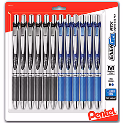 Pentel EnerGel RTX Retractable Liquid Gel Pen (Black and Blue 0.7mm Pack of 12)