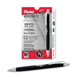 Pentel Glidewrite Executive Ballpoint Pen  (1.0mm) Medium Line  Black Metal Barrel  Black Ink  Box of 12 (BX970A-A)
