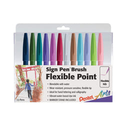 Pentel Arts Sign Pen Brush Tip  Assorted Colors  12 Pack Box SES15C2PC12