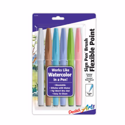 Pentel Arts Sign Pen Brush Tip assorted 4 Pastel Colors 6-Pk (SES15C2BP6M1)
