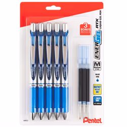 Pentel EnerGel Liquid Gel Ink Pens 0.7 mm - Pack of 5 Blue Deluxe RTX