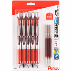 Pentel EnerGel Liquid Gel Ink Pens 0.7 mm - Pack of 5 Red Deluxe RTX E