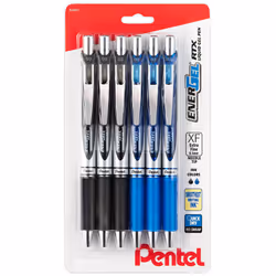 Pentel Energel 0.3 MM Ultra Fine Point penRtx Retractable Liquid Gel Pen - Needle Tip - 6 Pack Of 3 Black Ink & 3 Blue Ink