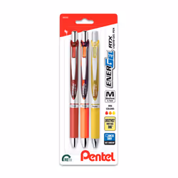 Pentel EnerGel RTX Retractable Liquid Gel Pen  Happiness Hue  0.7mm  Red  Orange and Yellow ink  Pack of 3 Pens BL77HAPBP3M