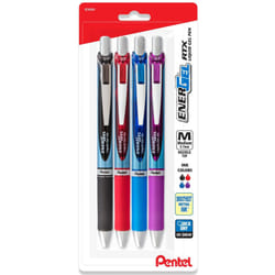 Pentel Energel 0.7 mm Needle Tip Pens - Rtx Deluxe Retractable Liquid Gel Ink Pens - Assorted Ink Colors - Black  Blue  Red  & Violet - Pack of 4