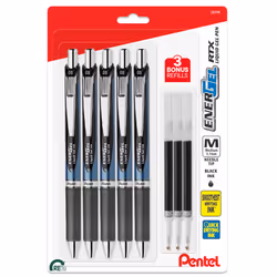 Pentel Energel 0.7 mm Deluxe Rtx - Energel Liquid Gel Ink Pens 0.7 mm - Medium Point - Pack of 5 Black Needle Tip Pens with 3 ...