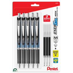 Pentel Energel 0.7 mm Deluxe Rtx - Energel Liquid Gel Ink Pens 0.7 mm - Medium Point - Pack of 5 Black Needle Tip Pens with 3 Refills