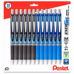 Pentel RTX Energel Liquid Gel Ink Pens 0.7 mm - Pack of 12 Needle Tip Medium Point Pens - 6 Black And 6 Blue