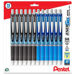 Pentel RTX Energel Liquid Gel Ink Pens 0.7 mm - Pack of 12 Needle Tip  Medium Point Pens - 6 Black And 6 Blue