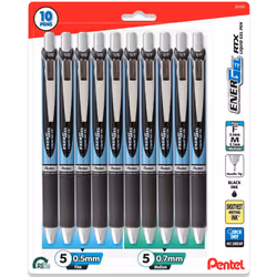 Pentel Energel Needle Tip Black Liquid Gel Ink Pens Variety Pack Of 10 (5 Energel 0.7 and 5 0.5 mm Pens)