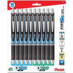 Pentel Energel Needle Tip Black Liquid Gel Ink Pens Variety Pack Of 10 (5 Energel 0.7 and 5 0.5 mm Pens)
