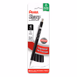 Pentel Sharp Mechanical Pencil  (0.5mm)  Fine Line  Black Barrel  Pack of 4 (P205PF4A)