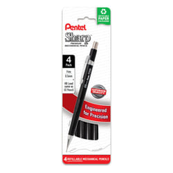 Pentel Sharp Mechanical Pencil  (0.5mm)  Fine Line  Black Barrel  Pack of 4 (P205PF4A)