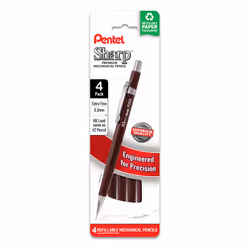Pentel Sharp Mechanical Pencil  (0.3mm)  Extra Fine Line  Brown Barrel  Pack of 4 (P203PF4E)