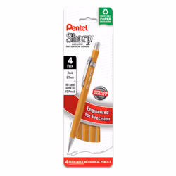 Pentel Sharp Mechanical Pencil  (0.9mm)  Bold Line  Yellow Barrel  Pack of 4 (P209PF4G)