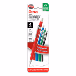 Pentel Sharp Metallic Mechanical Pencil  (0.5mm)  Fine Line  Assorted Colored Barrels  Pack of 4 (P205MPF4M)